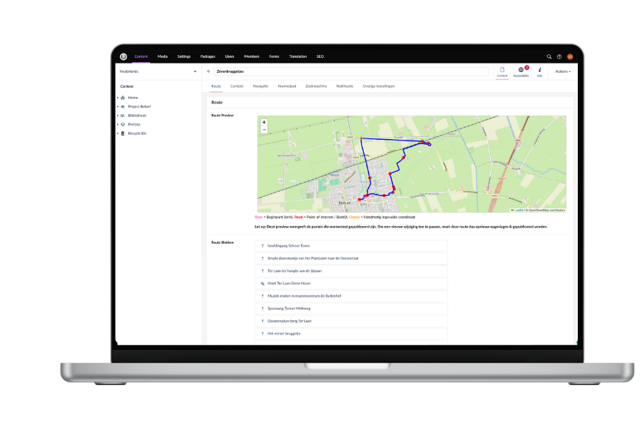 Umbraco 13 back-end met route preview systeem