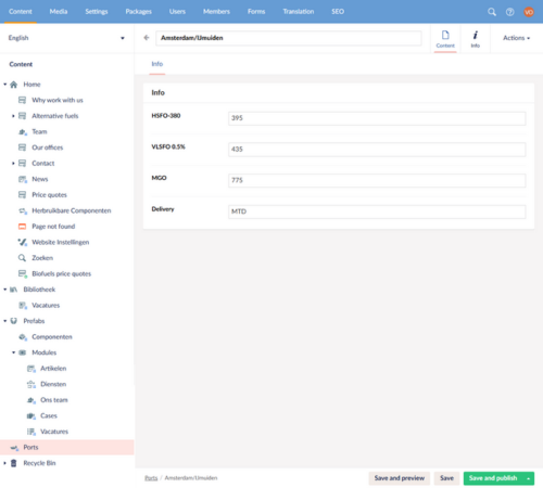 Geautomatiseerde Prijslijsten Umbraco Website Ptb International