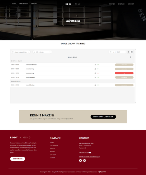 Slimme Reservering Body Mind Website Umbraco